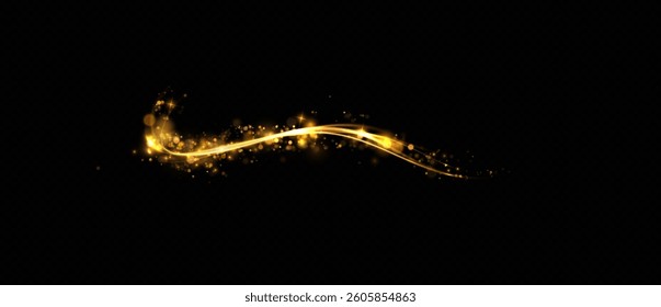 Magic gold wind.Wavy lines.  sparkling stars and dust.Magic shining  dust.Fine shiny dust bokeh particles.
