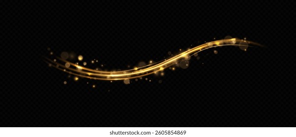 Magic gold wind.Wavy lines.  sparkling stars and dust.Magic shining  dust.Fine shiny dust bokeh particles.