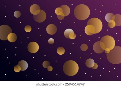 The magic of golden bokeh vector illustration in a purple universe