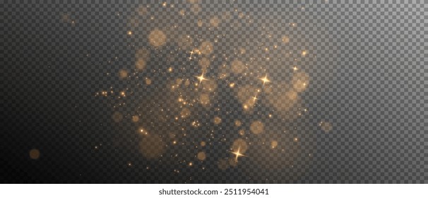 Magic golden dust png festive isolated on background. Christmas background with gold dust. Golden comet with glittering stars and dust. Powdery dust. Christmas glowing light bokeh and sparkle overlay.