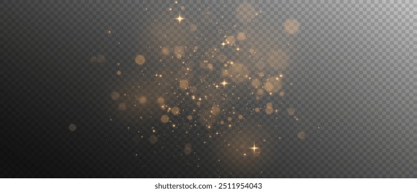 Magic golden dust png festive isolated on background. Christmas background with gold dust. Golden comet with glittering stars and dust. Powdery dust. Christmas glowing light bokeh and sparkle overlay.