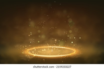 Magic Golden Flare Circle With Sparkles And Glow In The Dark. 