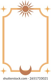 Magic golden frame with celestial stars, sun and moon. Vector illustration for astrology, mysticism and spirituality.