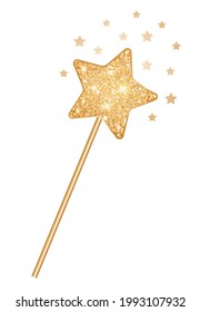 Magic golden glitter wand with magic stars. 