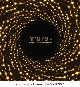 Efecto mágico de luz dorada. concepto de luz de Navidad. El efecto de remolino de lujo con chispas. Fondo brillante con partículas brillantes.