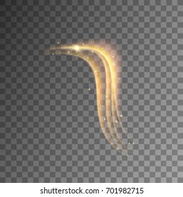Magic golden light effect with curve trail. Illustration isolated on transparent  background. Graphic concept for your design.