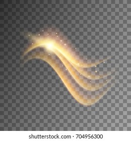 Magic golden light effect with curve trail. Illustration isolated on transparent  background. Graphic concept for your design