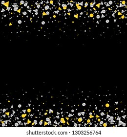Magic golden and silver confetti ribbons festive background. Vector illustration can be used for greeting card, carnival, celebration