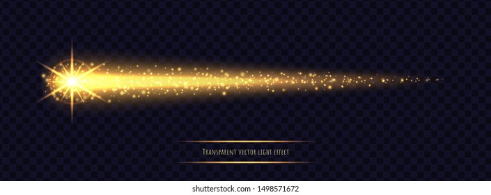 Magic golden star light effect isolated on transparent background. Luminescent stardust with bright bokeh and sparkles. Vector illustration.