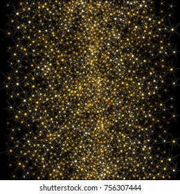 Magic golden stars confetti. Christmas and New Year falling stars background. Sparkling glitter celebration confetti decoration. Rich VIP premium design