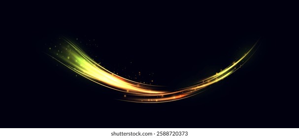 Magic golden swirl for web design and decoration. Golden magic comet with many sparkling bright shimmering light effects. Vector