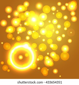 Magic golden vector light effect. Golden sparkling background. Light bursts. Star dust on color background.