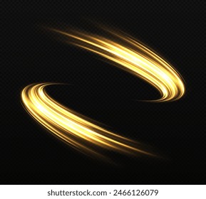 Ola mágica de oro. Ondas luminosas con partículas brillantes. Lujoso espacio stardust. Brillante sendero brillante, las ondas brillantes brillan en un fondo transparente.