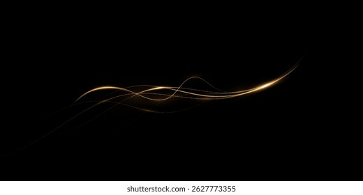 Vento dourado mágico festivo isolado em fundo transparente. Cometa dourado com estrelas cintilantes e poeira. Luz do pó. Magia brilhando pó de ouro. 