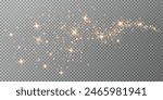 Magic golden wind png festive isolated on transparent background. Golden comet png with sparkling stars and dust. Powder dust light PNG. Magic shining gold dust. Fine, shiny dust bokeh particles fal