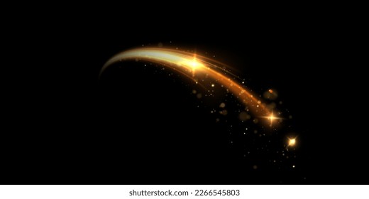 Magic golden wind png festive isolated on transparent background. Golden comet png with sparkling stars and dust.	