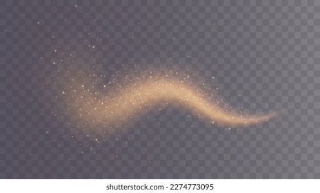 Magic golden wind png festive isolated on transparent background. Golden comet png with sparkling stars and dust.