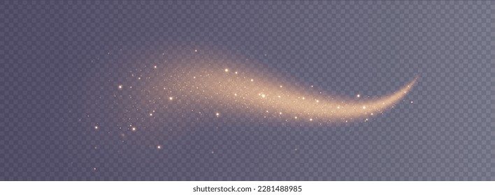 Magic golden wind png festive isolated on transparent background. Golden comet png with sparkling stars and dust.