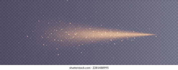 Magic golden wind png festive isolated on transparent background. Golden comet png with sparkling stars and dust.