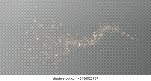 Magic golden wind png festive isolated on transparent background. Golden comet png with sparkling stars and dust. Powder dust light PNG. Magic shining gold dust. Fine, shiny dust bokeh particles fal