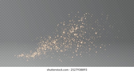 Magic golden wind png festive isolated on transparent background. Golden comet png with sparkling stars and dust. Powder dust light PNG. Magic shining gold dust. Fine, shiny dust bokeh.
