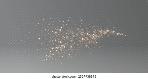 Magic golden wind png festive isolated on transparent background. Golden comet png with sparkling stars and dust. Powder dust light PNG. Magic shining gold dust. Fine, shiny dust bokeh.