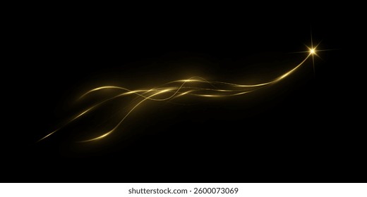 Magic golden wind png festive isolated on transparent background. Golden comet  with sparkling stars and dust. Powder dust light . Magic shining gold dust. 