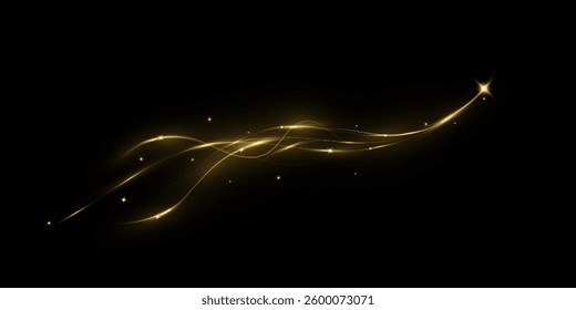 Magic golden wind png festive isolated on transparent background. Golden comet  with sparkling stars and dust. Powder dust light . Magic shining gold dust. 