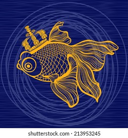 Magic goldfish with a crown. Vector illustration.