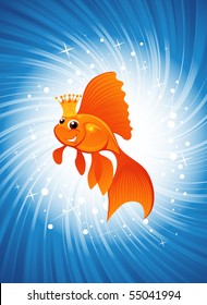 magic goldfish on shining blue background