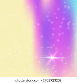 Gradiente mágico. Holograma de la princesa rosa. Invitación de niña. Invitación cósmica iridiscente. Fondo púrpura del universo. Patrón mágico azul. Textura Kawaii. Gradiente mágico de sueño.