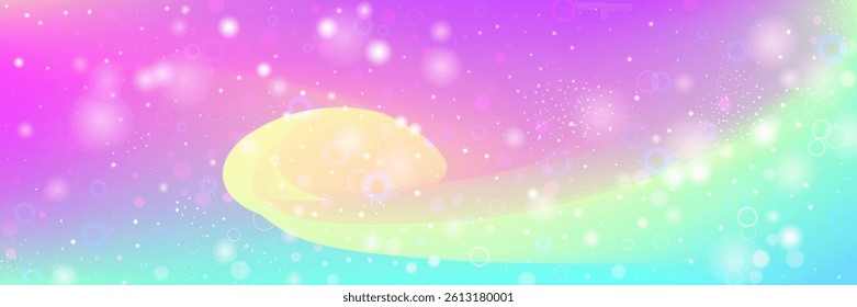 Magic Gradient. Pink Unicorn Pattern And Beautiful Fairy Background. Purple Kawaii Hologram. Star Texture Over Light Sky And Cosmic Universe Design. Blue Magic Gradient.