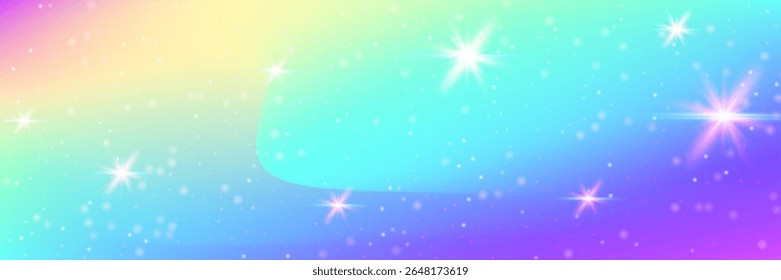 Magic Gradient. Pink Unicorn Pattern And Beautiful Princess Hologram. Purple Kawaii Background. Star Texture Over Light Sky And Cosmic Universe Design. Blue Magic Gradient.