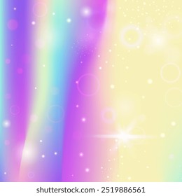Gradiente mágico. Invitación del arco iris púrpura. Patrón de unicornio. Efecto de fantasía de cuento de hadas. Holograma de Sparkles rosado. Fondo mágico azul. Textura de niña. Gradiente mágico de fiesta.