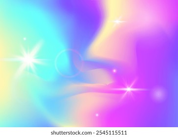 Magic Gradient. Purple Unicorn Invitation. Rainbow Hologram. Holographic Mystical Effect. Pink Fantasy Pattern. Lilac Abstract Background. Kawaii Texture. Stars Magic Gradient.