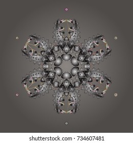 Magic gray, neutral and white holiday abstract background with star and falling snowflakes. Christmas gray, neutral and whites. Vector illustration.