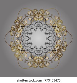 Magic gray and yellow holiday abstract background with star and falling snowflakes. Christmas gray and yellows. Vector illustration.