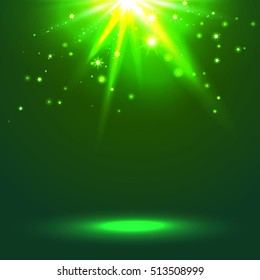 magic green Christmas background with top light. vector illustration