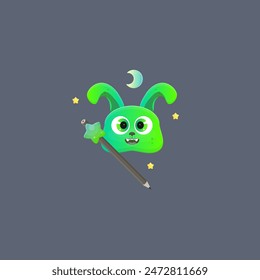 Magic Green Cute Dog Character Glossy Sub Bit Badge Streamer Graphics Games UI Moon Stars Pencil Magic Wand Emblem Twitch Game Icon Isolated Vector Design