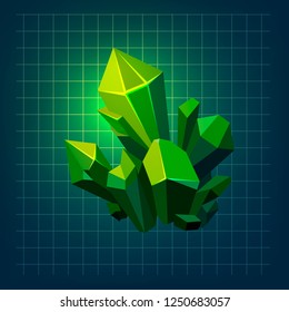 Magic green emerland crystal cluster for a game project. Precious treasure or currency for ui.