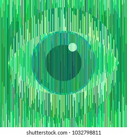 Magic green eye sign in geometric unique style. Vertical stripes form the image. Collaboration of color, shape and line. Square format vector illustration