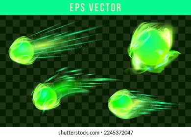 Magic green flame. Realistic fire isolated on black background. Special burning light effect with sparks for design and decoration. Vector Illustration