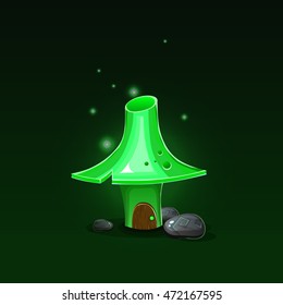 Magic green  house mushrooms and stone. Game objects.