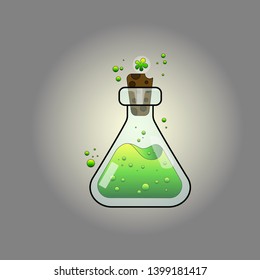 Magic Green Potion Bottle and Herbs