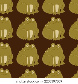 Magic green toad, Witchy frog vector seamless pattern. Lovely sweet Halloween character texture for fabric, textile, wrapper.