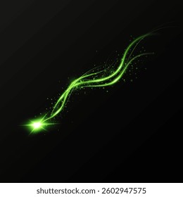 Magic green wind festive isolated on transparent background. green comet with sparkling stars and dust. Powder dust light. Magical shining green dust.
