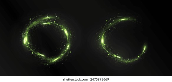 Fiesta de png de viento verde mágico aislado sobre fondo transparente. Cometa verde con estrellas brillantes y polvo. Polvo polvo luz PNG. Magia verde brillante