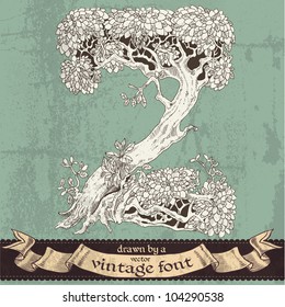 Magic grunge forest hand drawn by a vintage font - Z