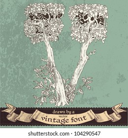 Magic grunge forest hand drawn by a vintage font - V