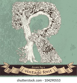 Magic grunge forest hand drawn by a vintage font - R